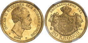 Suède
Oscar II (1872-1907) 
20 couronnes en or- 1884 EB 
Magnifique exemplaire d'une qualité remarquable. 
Rare dans cette qualité. 
8.96g - KM 7...