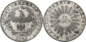 Suisse
Canton de Genève 
15 sols en argent - 1794 
Magnifique exemplaire. 
Rare dans cette qualité. 
3.21g - HMZ 2342 
FDC - PCGS MS 65