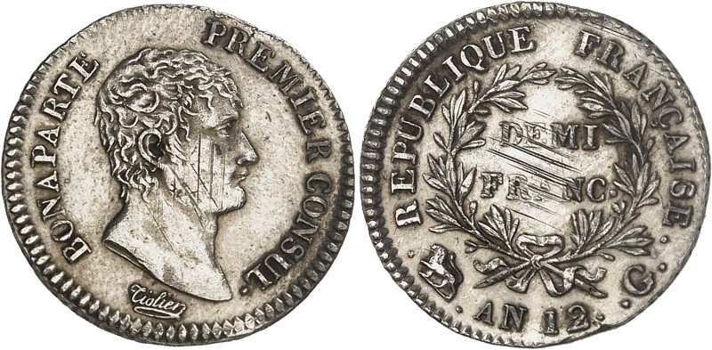 Suisse
Canton de Genève - Consulat (1799-1804) 
1/2 franc en argent - AN 12 G ...