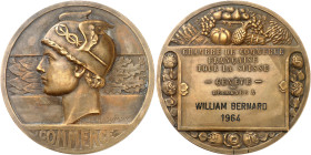 Suisse
Canton de Genève 
Médaille en bronze - 1964 - F. Rasumny 
Chambre de commerce française pour la Suisse - Genève - Décerné à William Bernard ...