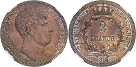 Suisse
Canton de Neuchâtel 
Alexandre Berthier (1806-1814) 
Épreuve en cuivre du 2 francs - 1814/3 
Magnifique exemplaire, très rare dans cette qu...