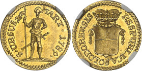 Suisse
Canton de Soleure 
1/4 de duplone en or - 1789 
Magnifique exemplaire. 
1.91g - KM 55 
Pratiquement FDC - NGC MS 63