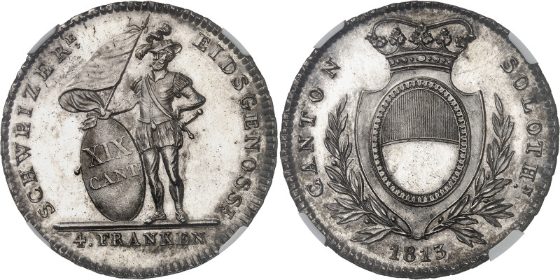 Suisse
Canton de Soleure 
4 francs en argent - 1813 Soleure 
Magnifique exemp...