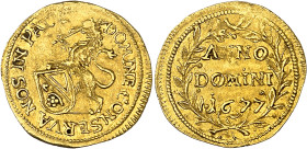 Suisse
Canton de Zurich 
1/4 de ducat en or - 1677 
Rare. 
0.84g - HMZ 1144K 
Superbe - AU