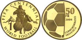 Suisse
Confédération Helvetique (1848 à nos jours) 
Épreuve sur flan bruni du 50 francs en or - 2004 
Commémore le 100ème anniversaire de la FIFA. ...