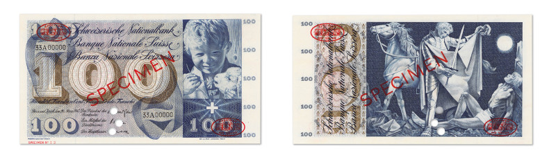 Suisse
Banque Nationale Suisse 
Spécimen du 100 Francs 
28 Mars 1963 - 33A/00...