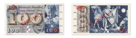 Suisse
Banque Nationale Suisse 
Spécimen du 100 Francs 
28 Mars 1963 - 33A/00000 
3 perforations. - Spécimen N°13 
"SPECIMEN" et 2 tampons TDLR i...