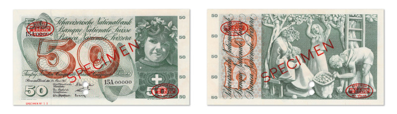Suisse
Banque Nationale Suisse 
Spécimen du 50 Francs 
28 Mars 1965 - 15A/000...