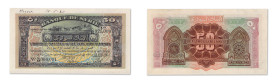 Syrie
Banque de Syrie 
Spécimen de numérotation du 50 Piastres 
1er Août 1919 - Du N° C/AK 000,001 au N° C/BD 025,000 
Annotations manuscrites "18...