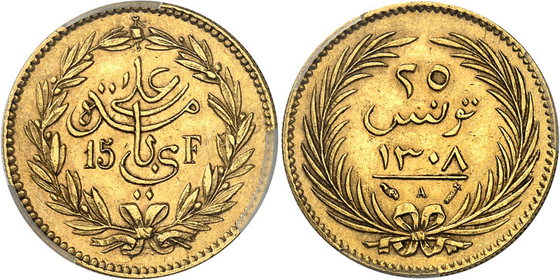 Tunisie
Ali Bey (1299-1320 AH / 1882-1902) 
15 francs / 25 piastres en or - 13...