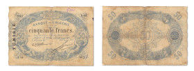 Tunisie
Banque de l'Algérie 
50 Francs surchargé TUNISIE 
13 Mars 1908 - P.16/952 
Écriture manuscrite au recto "5000". 
Uniquement 8 billets rép...