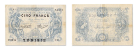 Tunisie
Banque de l'Algérie 
5 francs surchargé TUNISIE 
12 Juillet 1920 - F.2162/584 
Pick 1 - Palombo 1.2 
TTB