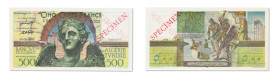 Tunisie
Banque de l'Algérie et de la Tunisie 
Spécimen filigrané du 500 Francs 
(1946-47) - O.000/000 
"SPÉCIMEN" imprimé en rouge au recto et au ...
