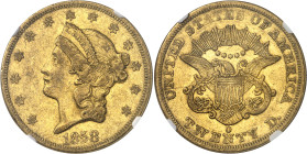 USA
République fédérale (1789 à nos jours) 
20 dollars en or - 1858 O Nouvelle-Orléans 
Magnifique exemplaire. 
33.43g - KM 74.1 
Superbe - NGC A...