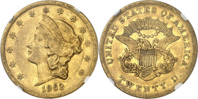 USA
République fédérale (1789 à nos jours) 
20 dollars en or - 1862 Philadelphie 
Rare. 
33.43g - KM A74.1 
TTB à Superbe - NGC XF 45 CAC