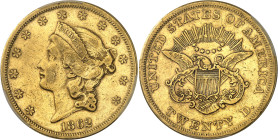 USA
République fédérale (1789 à nos jours) 
20 dollars en or - 1862 Philadelphie 
Très rare. 
33.43g - KM A74.1 
TB à TTB - PCGS VF 35