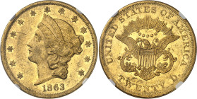 USA
République fédérale (1789 à nos jours) 
20 dollars en or - 1863 Philadelphie 
Rare. 
33.43g - KM A74.1 
Superbe - NGC AU 55