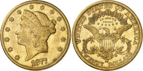 USA
République fédérale (1789 à nos jours) 
20 dollars en or - 1877 CC Carson City 
Bel exemplaire, traces de circulation. 
Rare. 
33.43g - KM 74...