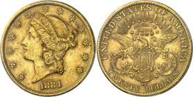 USA
République fédérale (1789 à nos jours) 
20 dollars en or - 1884 CC Carson City 
Magnifique exemplaire. 
33.43g - KM 74.3 
Superbe - PCGS AU 5...