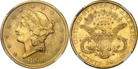 USA
République fédérale (1789 à nos jours) 
20 dollars en or - 1894 Philadelphie 
Magnifique exemplaire. 
Rare dans cette qualité. 
33.43g - KM 7...