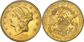 USA
République fédérale (1789 à nos jours) 
20 dollars en or - 1903 Philadelphie 
Magnifique exemplaire. 
33.43g - KM 74.3 
Superbe à FDC - PCGS ...
