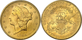 USA
République fédérale (1789 à nos jours) 
20 dollars en or - 1904 S San Francisco 
Magnifique exemplaire. 
33.43g - KM 74.3 
Pratiquement FDC -...