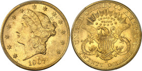 USA
République fédérale (1789 à nos jours) 
20 dollars en or - 1907 D Denver 
Magnifique exemplaire. 
33.43g - KM 74.3 
Pratiquement FDC - PCGS M...