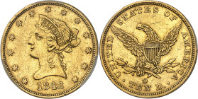 USA
République fédérale (1789 à nos jours) 
10 dollars en or - 1842 O Nouvelle-Orléans 
Rare. 
16.71g - KM 66.2 
TTB à Superbe - PCGS XF 45