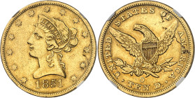 USA
République fédérale (1789 à nos jours) 
10 dollars en or - 1851 O Nouvelle-Orléans 
Rare. 
16.71g - KM 66.2 
TTB à Superbe - NGC XF 45