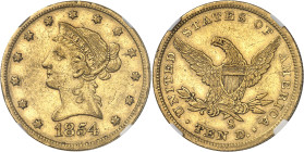 USA
République fédérale (1789 à nos jours) 
10 dollars en or - 1854 S San Francisco 
Bel exemplaire. 
16.71g - KM 66.2 
Superbe - NGC AU 50