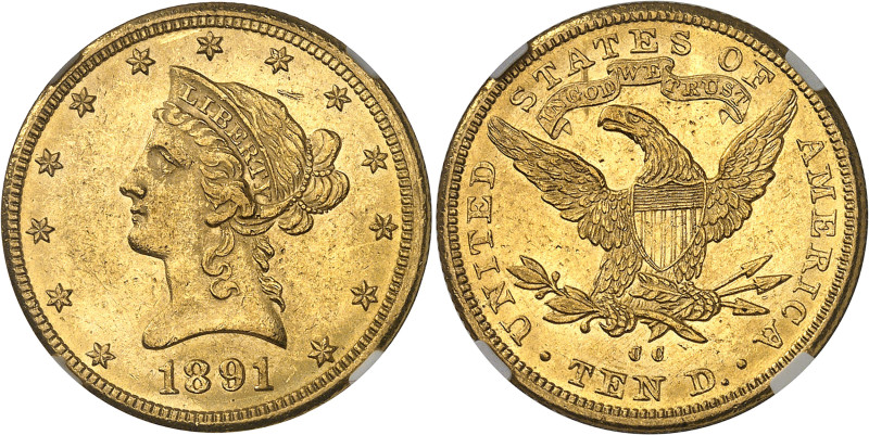 USA
République fédérale (1789 à nos jours) 
10 dollars en or - 1891 CC Carson ...