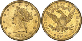 USA
République fédérale (1789 à nos jours) 
10 dollars en or - 1891 CC Carson City 
Magnifique exemplaire. 
16.71g - KM 102 
Superbe à FDC - NGC ...