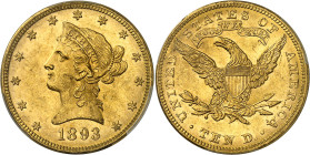 USA
République fédérale (1789 à nos jours) 
10 dollars en or - 1893 Philadelphie 
Magnifique exemplaire. 
16.71g - KM 102 
Pratiquement FDC - PCG...