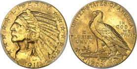 USA
République fédérale (1789 à nos jours) 
5 dollars en or - 1911 D Denver 
Magnifique exemplaire. 
8.36g - KM 129 
Superbe - PCGS AU 58 CAC