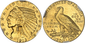 USA
République fédérale (1789 à nos jours) 
5 dollars en or - 1913 Philadelphie 
Magnifique exemplaire. 
8.36g - KM 129 
Superbe à FDC - NGC MS 6...