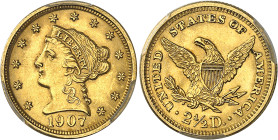 USA
République fédérale (1789 à nos jours) 
2.5 dollars en or - 1907 Philadelphie 
Magnifique exemplaire. 
Rare. 
4.18g - KM 72 
Pratiquement FD...