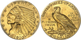USA
République fédérale (1789 à nos jours) 
2.5 dollars en or - 1910 Philadelphie 
Bel exemplaire. 
Rare. 
4.18g - KM 128 
Superbe - PCGS AU 58...