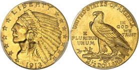 USA
République fédérale (1789 à nos jours) 
2.5 dollars en or - 1913 Philadelphie 
Magnifique exemplaire. 
4.18g - KM 128 
Superbe à FDC - PCGS M...