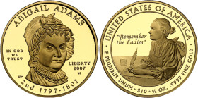 USA
République fédérale (1789 à nos jours) 
Épreuve sur flan bruni en or du 10 dollars "First Spouse" Abigail Adams - 2007West Point 
Magnifique ex...