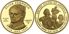 USA
République fédérale (1789 à nos jours) 
Épreuve sur flan bruni en or du 10 dollars "First Spouse" Eliza Johnson - 2011West Point 
Magnifique ex...