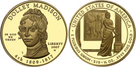 USA
République fédérale (1789 à nos jours) 
Épreuve sur flan bruni en or du 10 dollars "First Spouse" Dolley Madison - 2007West Point 
Magnifique e...