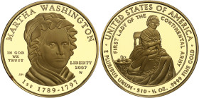 USA
République fédérale (1789 à nos jours) 
Épreuve sur flan bruni en or du 10 dollars "First Spouse" Martha Washigton- 2007 West Point 
Magnifique...