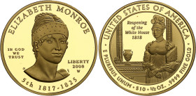 USA
République fédérale (1789 à nos jours) 
Épreuve sur flan bruni en or du 10 dollars "First Spouse" Elisabeth Monroe - 2008West Point 
Magnifique...