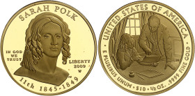 USA
République fédérale (1789 à nos jours) 
Épreuve sur flan bruni en or du 10 dollars "First Spouse" Sarah Polk - 2009West Point 
Magnifique exemp...