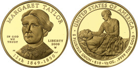 USA
République fédérale (1789 à nos jours) 
Épreuve sur flan bruni en or du 10 dollars "First Spouse" Margaret Taylor- 2009 West Point 
Magnifique ...