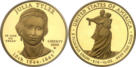 USA
République fédérale (1789 à nos jours) 
Épreuve sur flan bruni en or du 10 dollars "First Spouse" Julia Tyler - 2009 West Point 
Magnifique exe...