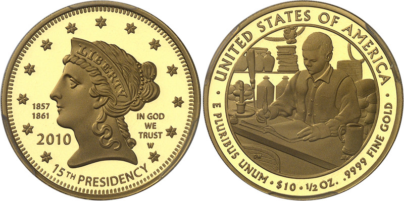 USA
République fédérale (1789 à nos jours) 
Épreuve sur flan bruni en or du 10...