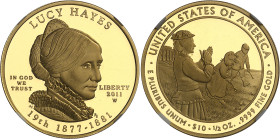 USA
République fédérale (1789 à nos jours) 
Épreuve sur flan bruni en or du 10 dollars "First Spouse" Lucy Hayes - 2011 West Point 
Magnifique exem...