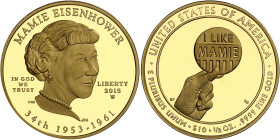 USA
République fédérale (1789 à nos jours) 
Épreuve sur flan bruni en or du 10 dollars "First Spouse" Mamie Eisenhower- 2015West Point 
Magnifique ...