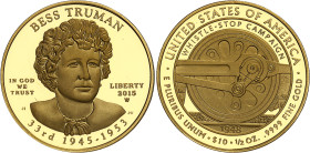 USA
République fédérale (1789 à nos jours) 
Épreuve sur flan bruni en or du 10 dollars "First Spouse" Bess Truman - 2015West Point 
Magnifique exem...